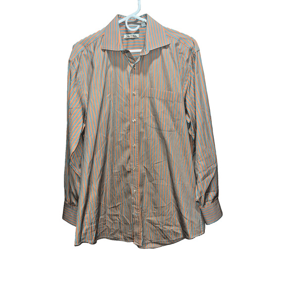 Peter Millar Men's Orange Green Striped Button Up Cotton M Business Casual - Picture 1 of 12